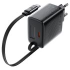 Мережевий зарядний пристрій з кабелем ACEFAST A110 PD30W GaN charger (USB-C+USB-C) with retractable cable (EU) Black