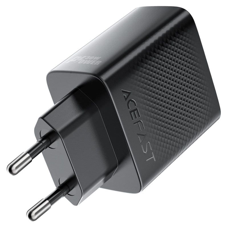 Мережевий зарядний пристрій з кабелем ACEFAST A110 PD30W GaN charger (USB-C+USB-C) with retractable cable (EU) Black