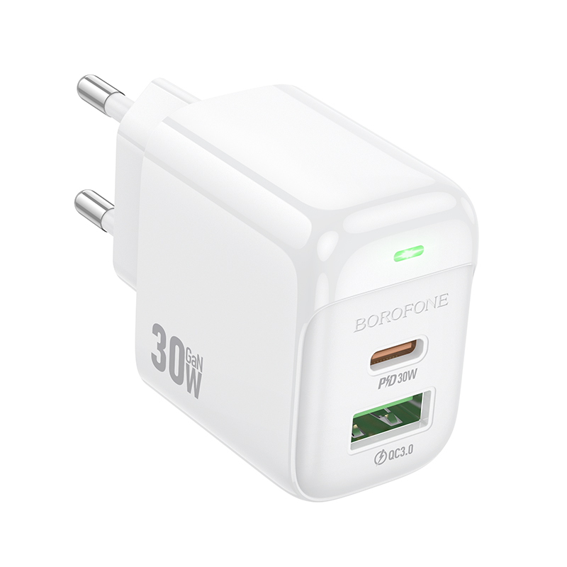 Мережевий зарядний пристрій BOROFONE BAS45A Potential PD30W+QC3.0 charger(EU) White