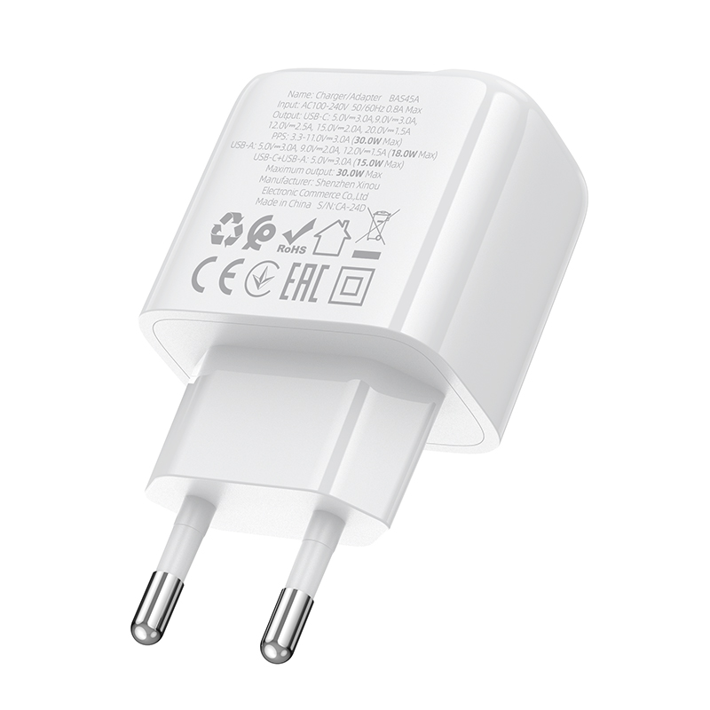 Мережевий зарядний пристрій BOROFONE BAS45A Potential PD30W+QC3.0 charger(EU) White