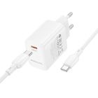 Мережевий зарядний пристрій з кабелем BOROFONE BN28 Fuente single port PD30W charger set (C to C) (EU) White