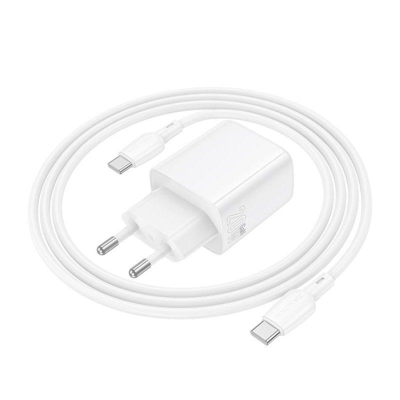 Мережевий зарядний пристрій з кабелем BOROFONE BN26 Fuente single-port PD20W charger set (C to C) (EU) White