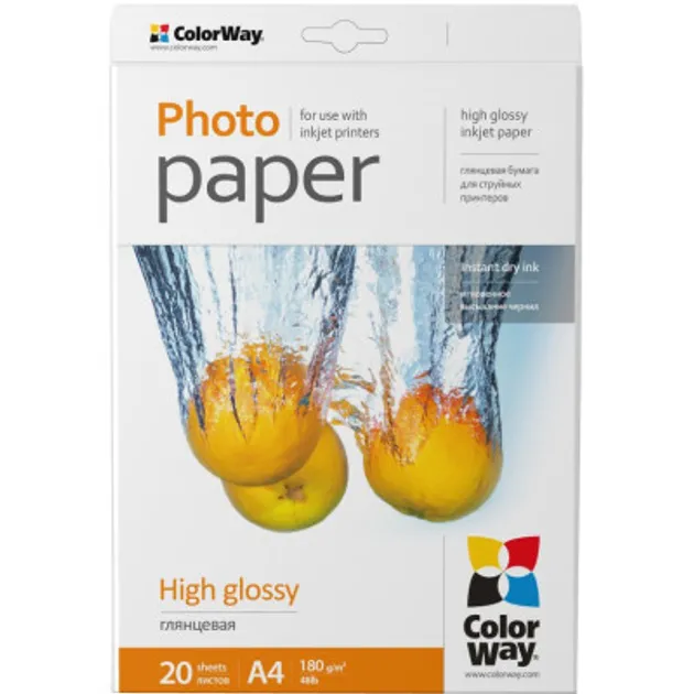 Фотопапір ColorWay A4 180г glossy 20л OEM (PG180020A4_OEM)