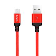 Кабель HOCO X14 USB to Micro 2,4A, 1m, nylon, aluminum connectors Black-red