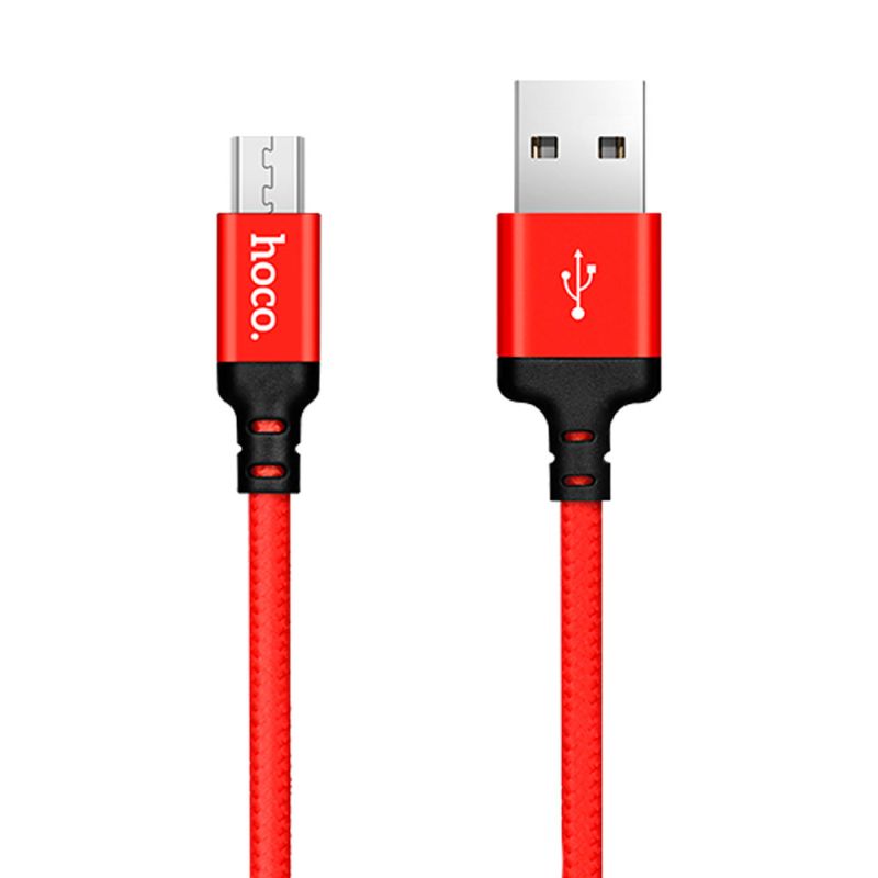 Кабель HOCO X14 USB to Micro 2,4A, 1m, nylon, aluminum connectors Black-red