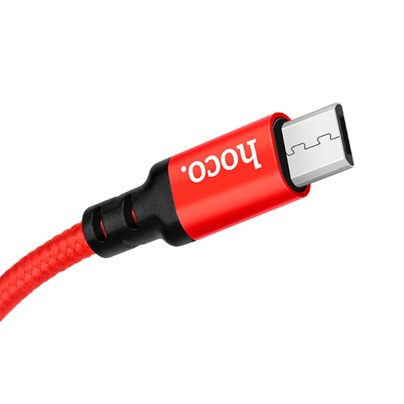 Кабель HOCO X14 USB to Micro 2,4A, 1m, nylon, aluminum connectors Black-red
