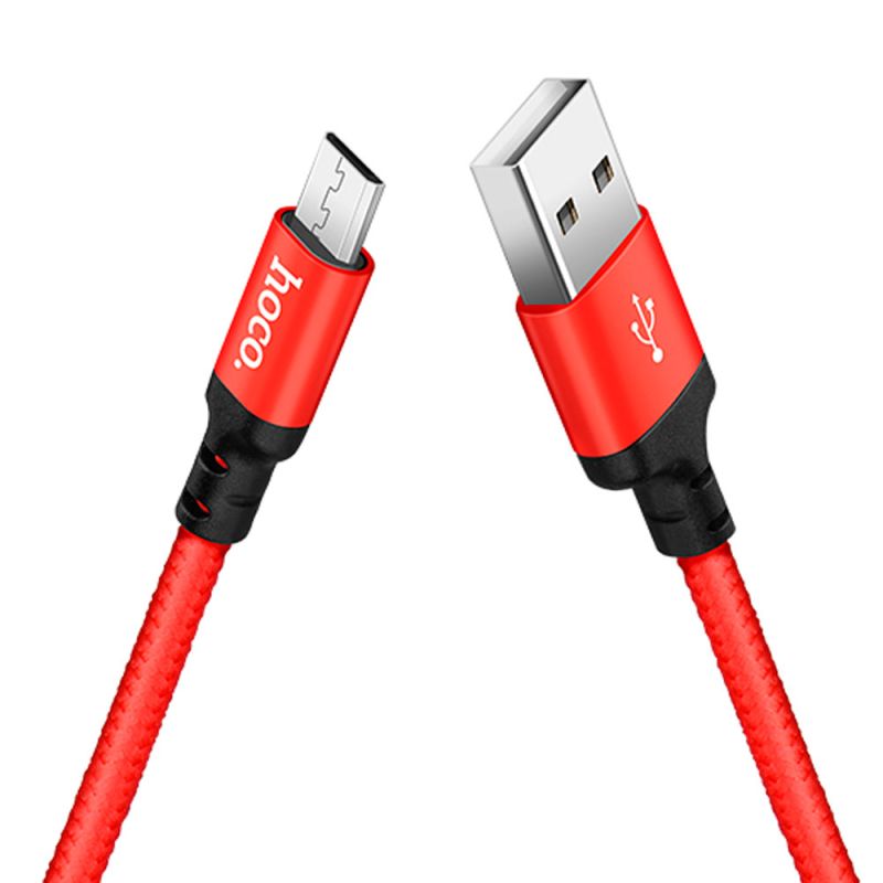 Кабель HOCO X14 USB to Micro 2,4A, 1m, nylon, aluminum connectors Black-red