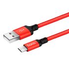 Кабель HOCO X14 USB to Micro 2,4A, 1m, nylon, aluminum connectors Black-red