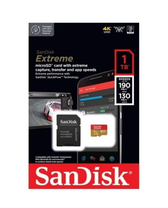 Карта пам'яті microSDXC (UHS-1 U3) SanDisk Extreme A2 1TB class 10 V30 (R190MB/s,W130MB/s) (adapter SD)