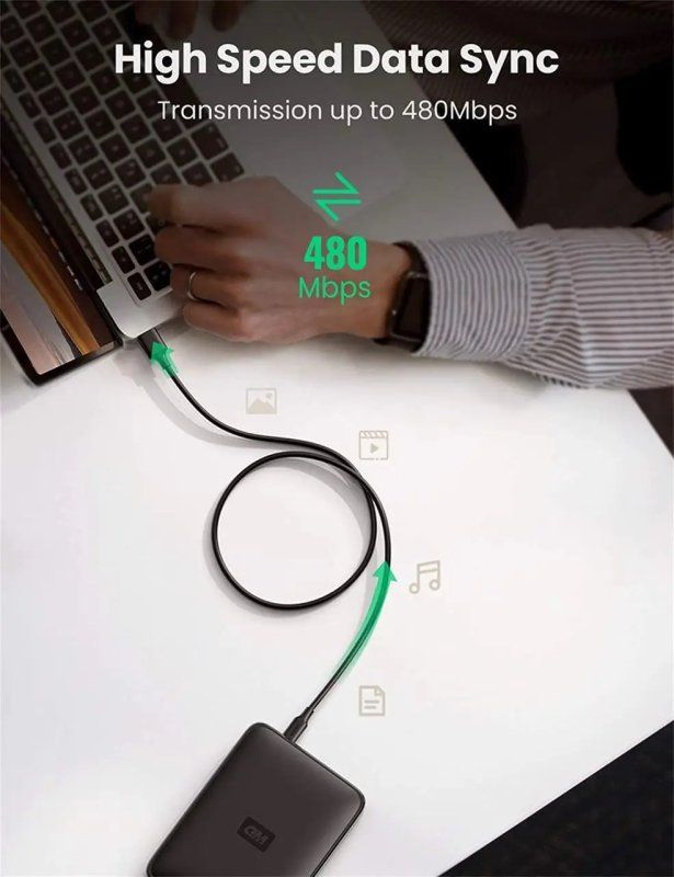 Кабель UGREEN USB 2.0 A Male to Mini 5 Pin Male Cable 0.5m (Black)
