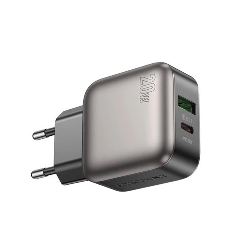Мережевий зарядний пристрій з кабелем BOROFONE BAS54A Absolute PD20W+QC3.0 charger set (C to iP) (EU) Black
