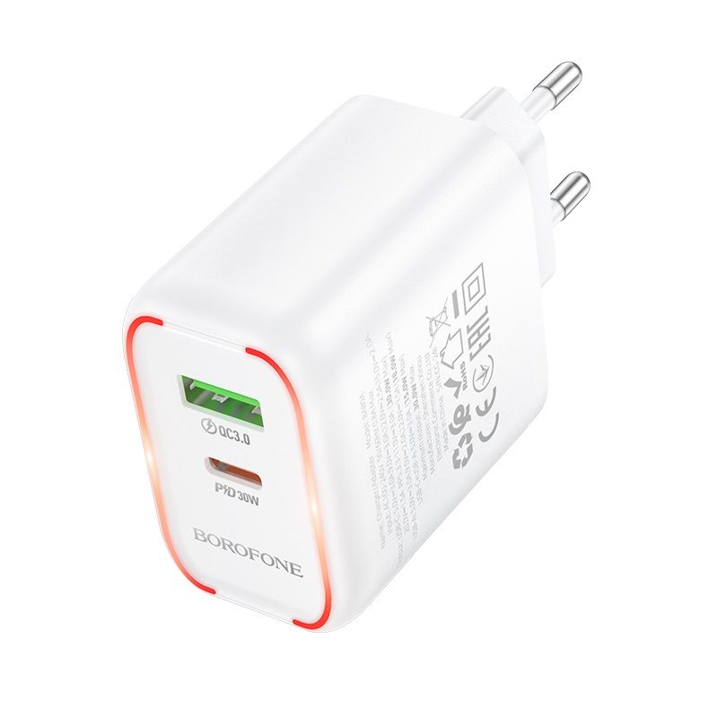 Мережевий зарядний пристрій BOROFONE BA89A Destello PD30W+QC3.0 charger (EU) White