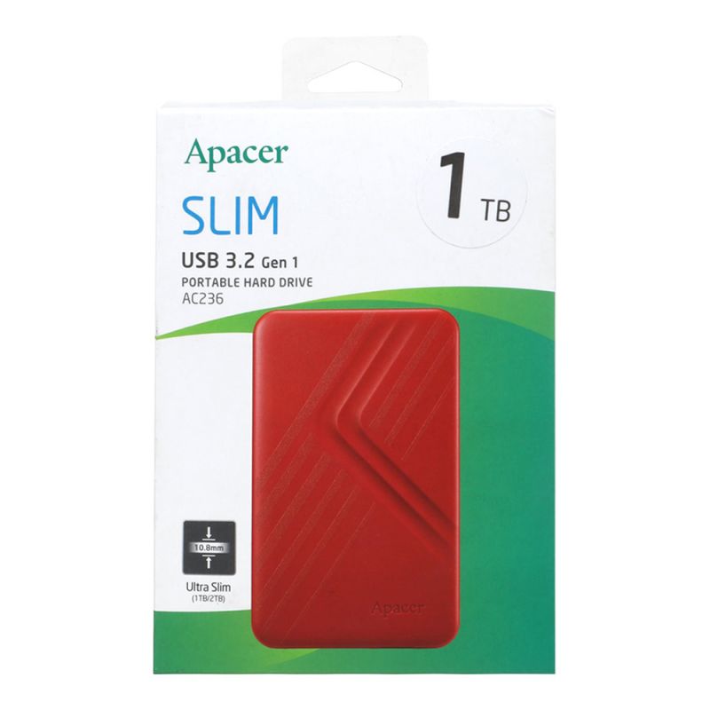 Зовнішній жорсткий диск PHD External 2.5'' Apacer USB 3.2 Gen. 1 AC236 1Tb Red (color box)