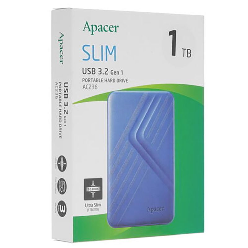 Зовнішній жорсткий диск PHD External 2.5'' Apacer USB 3.2 Gen. 1 AC236 1Tb Blue (color box)