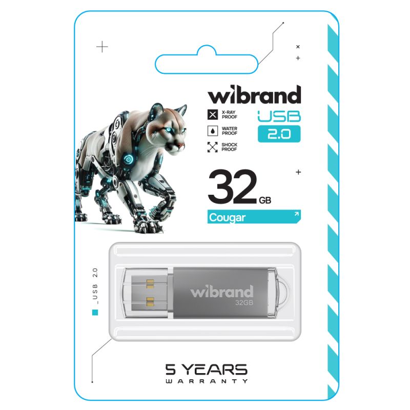 Флеш-накопичувач Wibrand USB 2.0 Cougar 32Gb Silver