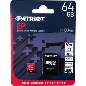 Карта пам'яті microSDXC (UHS-1 U3) Patriot EP Series 64Gb class 10 V30 (R-100MB/s, W-80MB/s) (adapter SD)