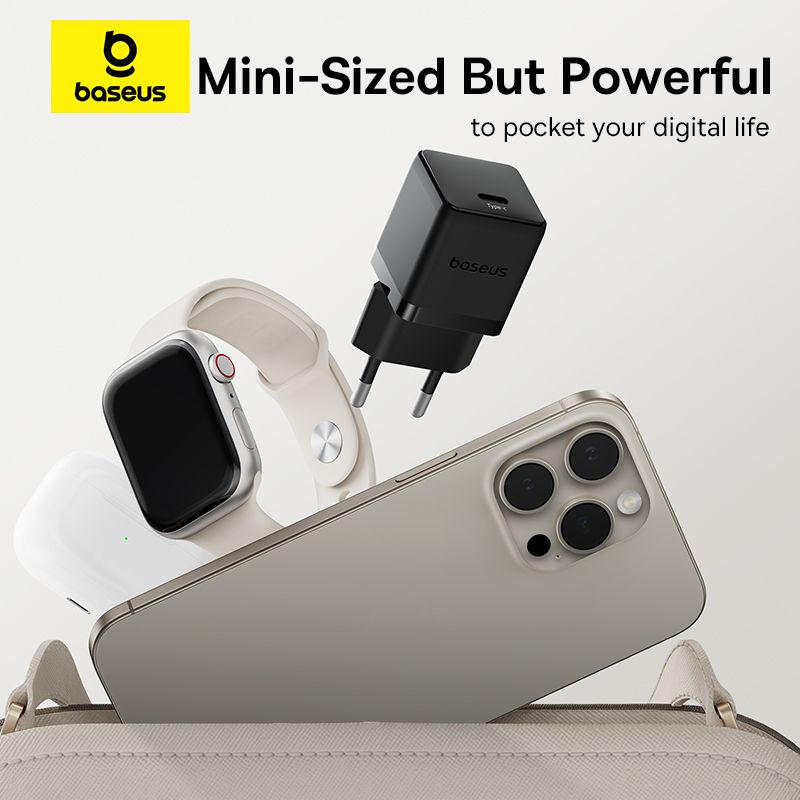 Мережевий зарядний пристрій Baseus Palm Fast Charger 1C 20W EU Cluster Black (with Baseus Mini White Cable USB-C to USB-C 60W (20V/3A) 1m Cluster Blac
