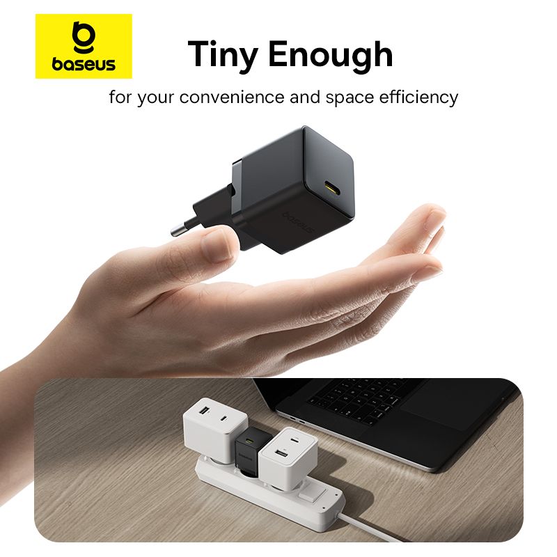 Мережевий зарядний пристрій Baseus Palm Fast Charger 1C 20W EU Cluster Black (with Baseus Mini White Cable USB-C to USB-C 60W (20V/3A) 1m Cluster Blac