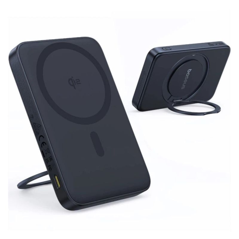 Зовнішній акумулятор Baseus PicoGo Qi2 Magnetic Power Bank with Rotatable Stand 5000mAh 20W Cosmic Black (with Simply Series Charging Cable Type-C