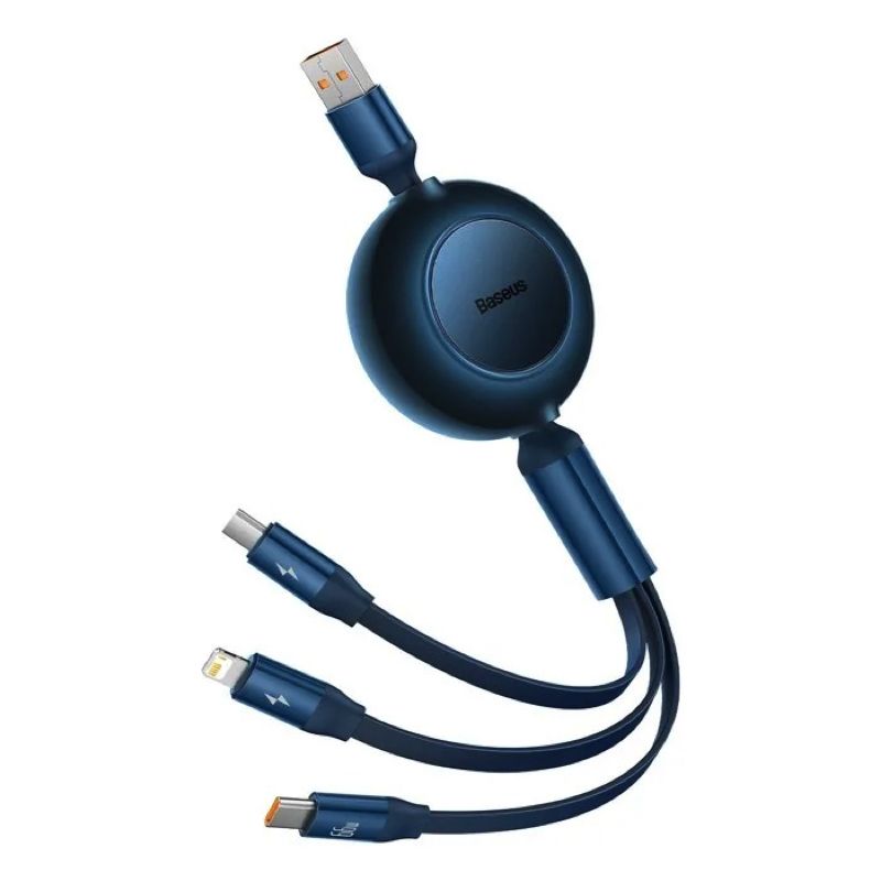Кабель Baseus Bright Mirror 2 Series Retractable 3-in-1 Fast Charging  Data Cable USB to M+L+C 66W 1.1m Blue