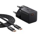Мережевий зарядний пристрій з кабелем Baseus GaN5 Fast Charger (mini) 1C 25W EU Cluster Black (with: Fast Charging Data Cable Type-C)