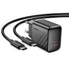 Мережевий зарядний пристрій з кабелем HOCO CS24A Puerto single-port PD25W charger set (C to C)(EU) Black
