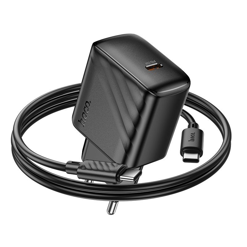 Мережевий зарядний пристрій з кабелем HOCO CS24A Puerto single-port PD25W charger set (C to C)(EU) Black