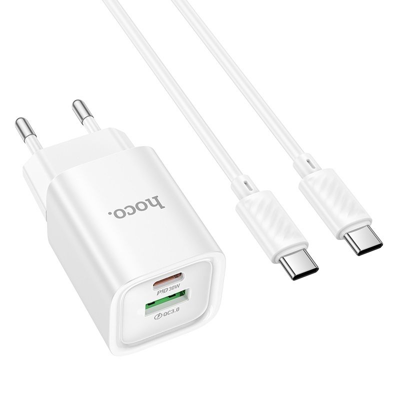 Мережевий зарядний пристрій HOCO C149A Charm PD30W+QC3.0 charger set (C to C)(EU) White