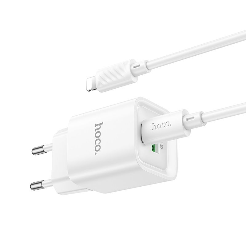 Мережевий зарядний пристрій з кабелем HOCO C147A Charm PD20W+QC3.0 charger set (C to iP)(EU) White