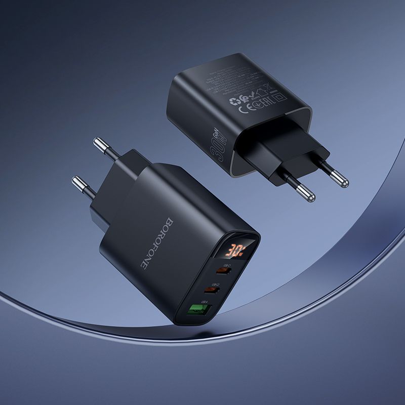 Мережевий зарядний пристрій BOROFONE BA98A Ilustre PD30W (2C1A) charger with digital display (EU) Black