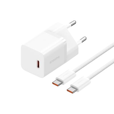 Мережевий зарядний пристрій з кабелем Baseus GaN5 Fast Charger(mini) 1C 30W EU Moon White(With: Fast Charging Data Cable Type-C)