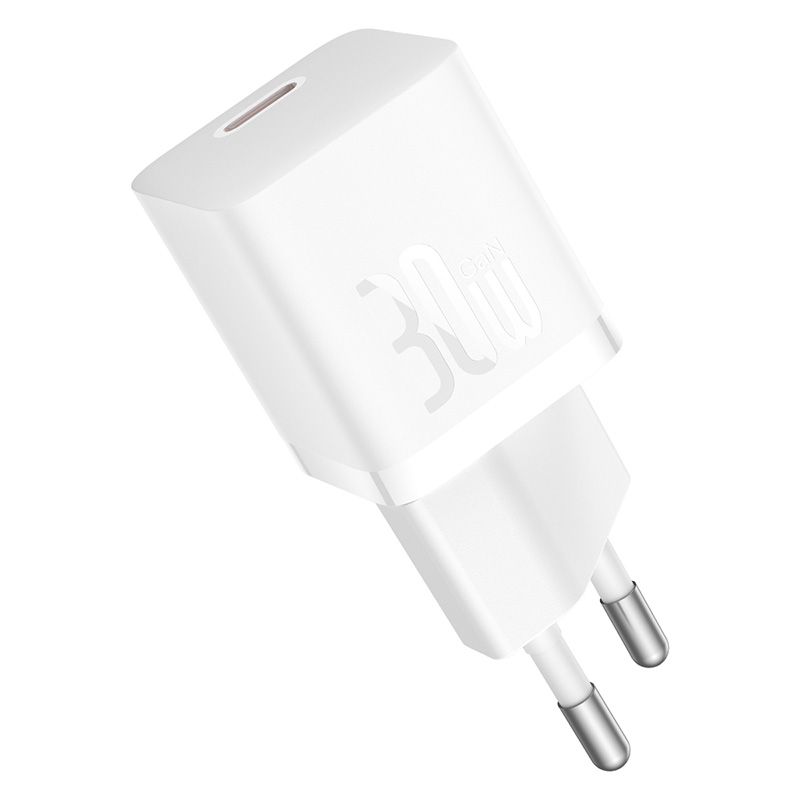 Мережевий зарядний пристрій з кабелем Baseus GaN5 Fast Charger(mini) 1C 30W EU Moon White(With: Fast Charging Data Cable Type-C)