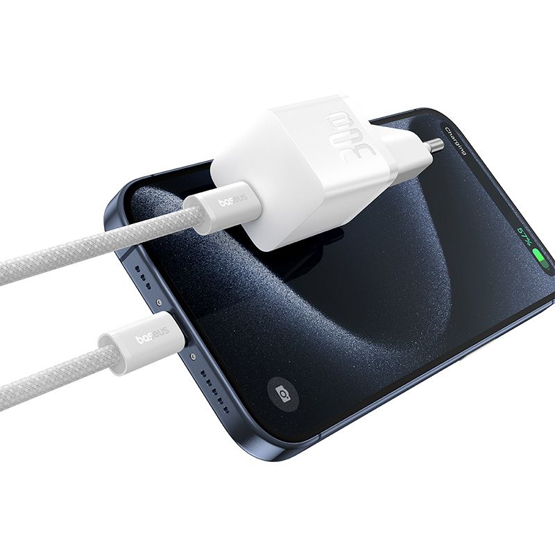 Мережевий зарядний пристрій з кабелем Baseus GaN5 Fast Charger(mini) 1C 30W EU Moon White(With: Fast Charging Data Cable Type-C)