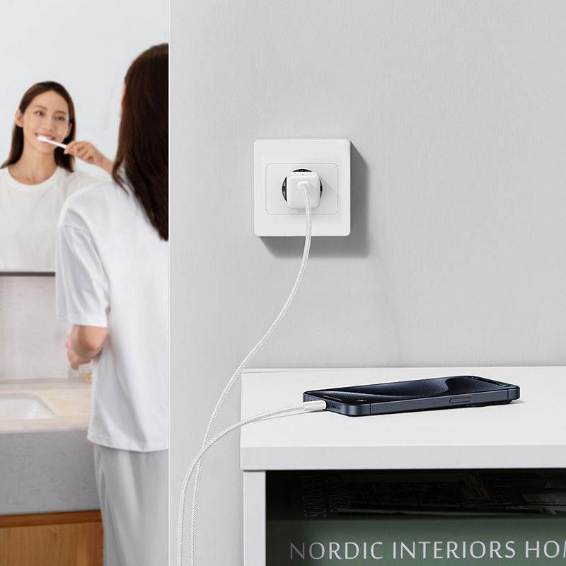 Мережевий зарядний пристрій з кабелем Baseus GaN5 Fast Charger(mini) 1C 30W EU Moon White(With: Fast Charging Data Cable Type-C)