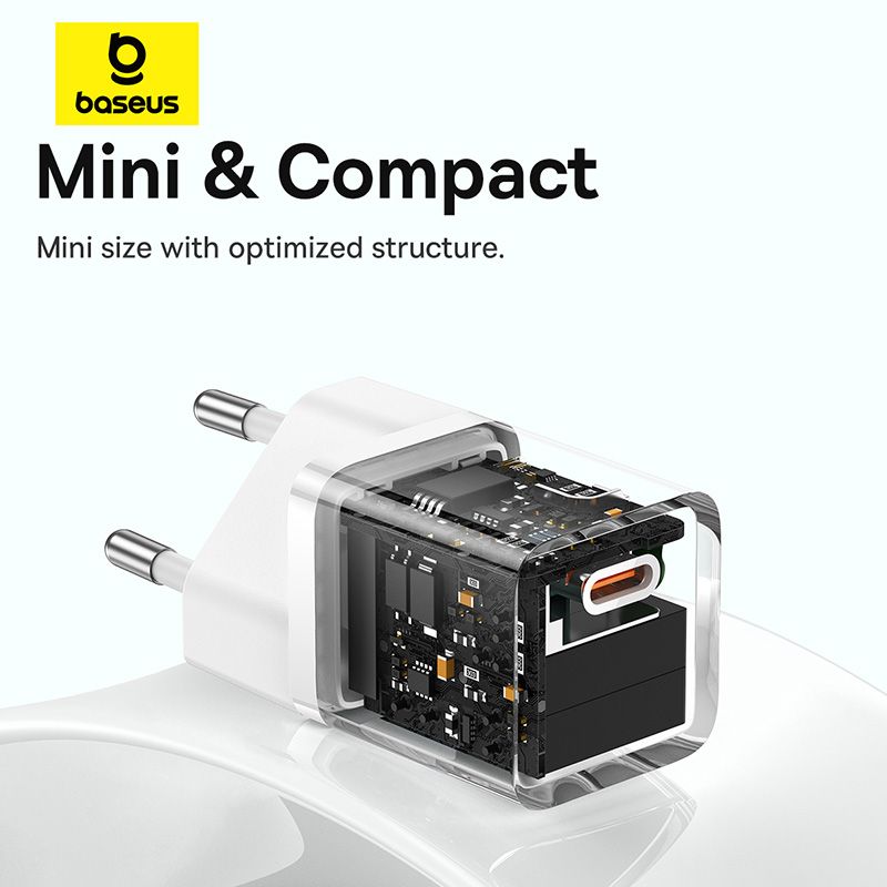 Мережевий зарядний пристрій з кабелем Baseus GaN5 Fast Charger(mini) 1C 30W EU Moon White(With: Fast Charging Data Cable Type-C)