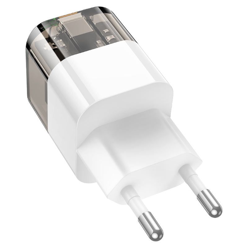 Мережевий зарядний пристрій HOCO C131A Platinum dual-port PD30W+QC3.0 charger(EU) Transparent black