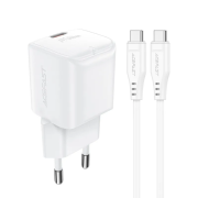 Мережевий зарядний пристрій з кабелем ACEFAST A73 mini PD20W GaN single USB-C charger set (C3-03) White