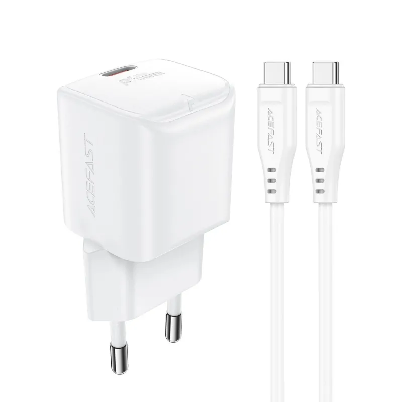 Мережевий зарядний пристрій з кабелем ACEFAST A73 mini PD20W GaN single USB-C charger set (C3-03) White
