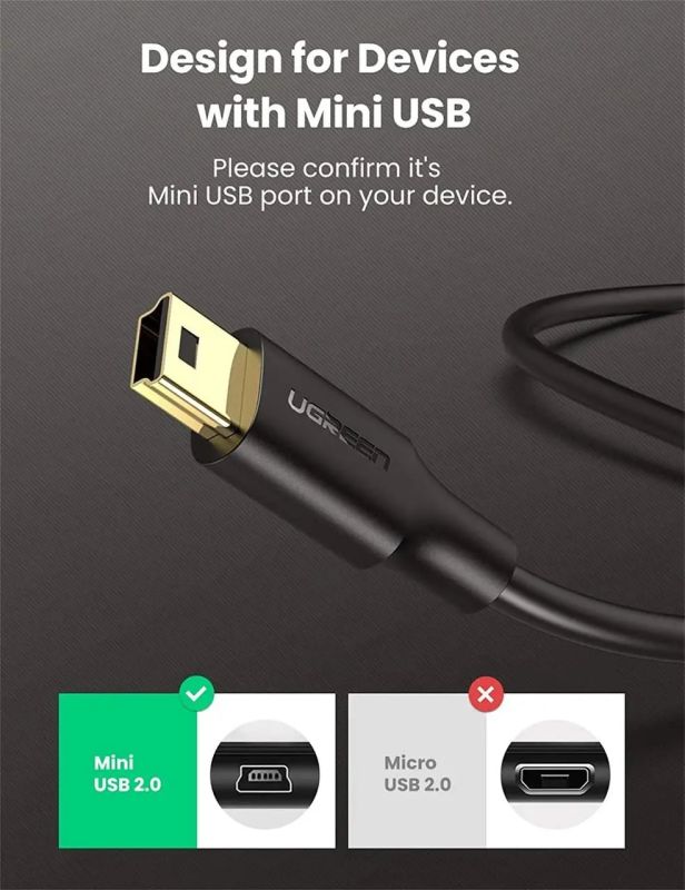Кабель UGREEN USB 2.0 A Male to Mini 5 Pin Male Cable 1.5m (Black)
