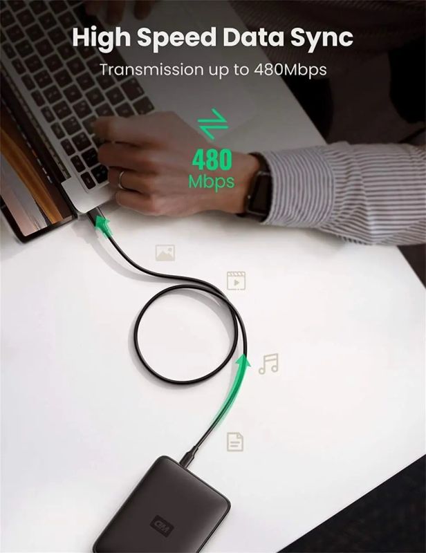 Кабель UGREEN USB 2.0 A Male to Mini 5 Pin Male Cable 1.5m (Black)