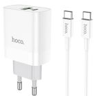 Мережевий зарядний пристрій з кабелем HOCO C80A Rapido PD20W+QC3.0 charger set (Type-C TO Type-C)(EU) White