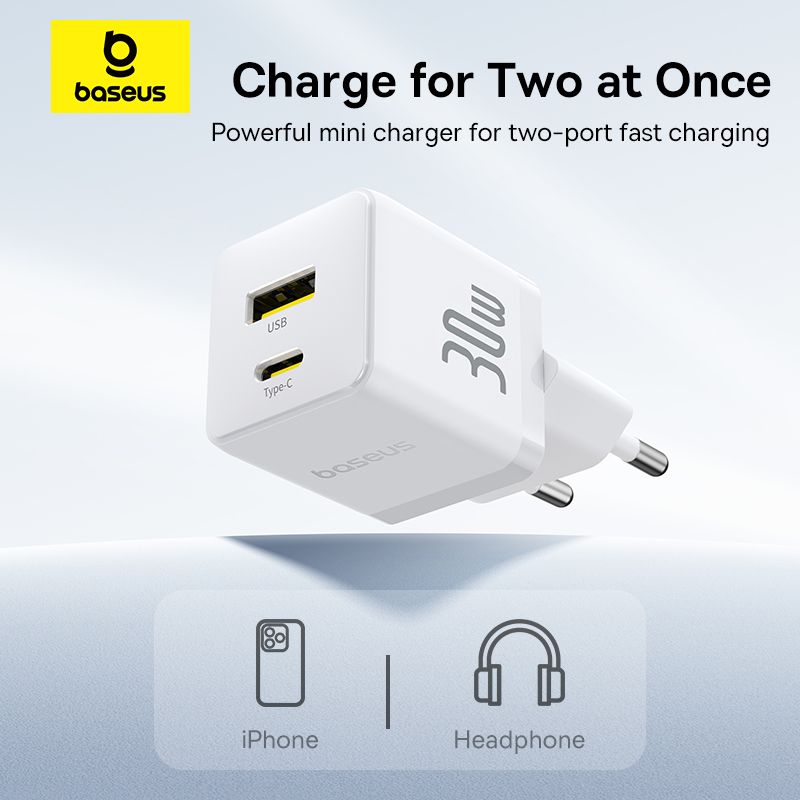 Мережевий зарядний пристрій Baseus Palm Fast Charger C+U 30W EU Moon White