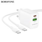 Мережевий зарядний пристрій BOROFONE BN29 Fuente PD30W+QC3.0 charger (EU) White