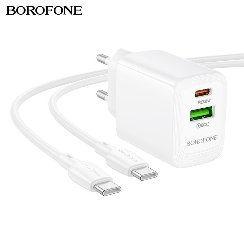 Мережевий зарядний пристрій BOROFONE BN29 Fuente PD30W+QC3.0 charger (EU) White