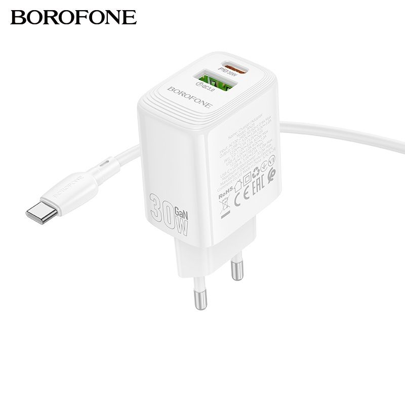 Мережевий зарядний пристрій BOROFONE BN29 Fuente PD30W+QC3.0 charger (EU) White