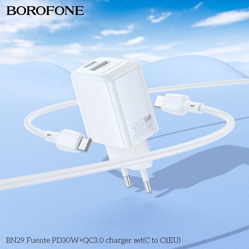 Мережевий зарядний пристрій BOROFONE BN29 Fuente PD30W+QC3.0 charger (EU) White