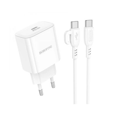 Мережевий зарядний пристрій з кабелем BOROFONE BA81A single port PD20W charger set (Type-C to Type-C) (EU) White