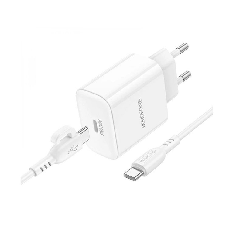 Мережевий зарядний пристрій з кабелем BOROFONE BA81A single port PD20W charger set (Type-C to Type-C) (EU) White