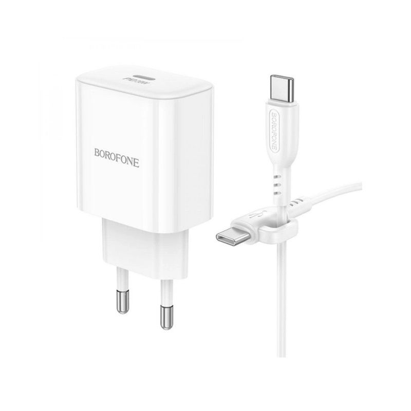 Мережевий зарядний пристрій з кабелем BOROFONE BA81A single port PD20W charger set (Type-C to Type-C) (EU) White