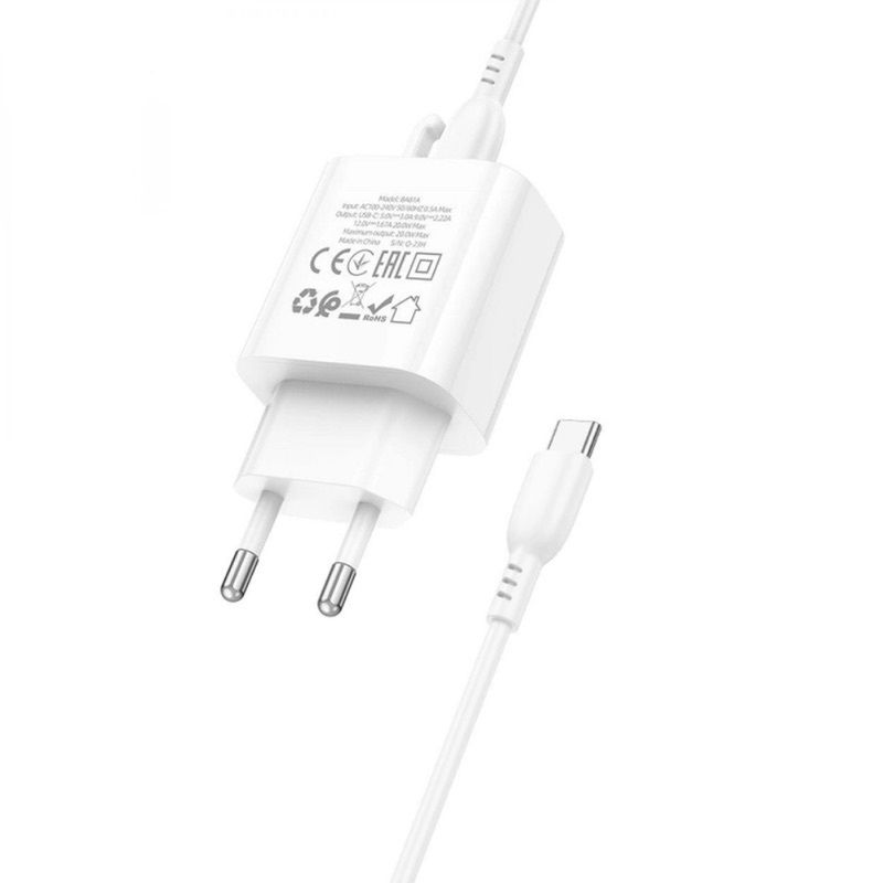 Мережевий зарядний пристрій з кабелем BOROFONE BA81A single port PD20W charger set (Type-C to Type-C) (EU) White